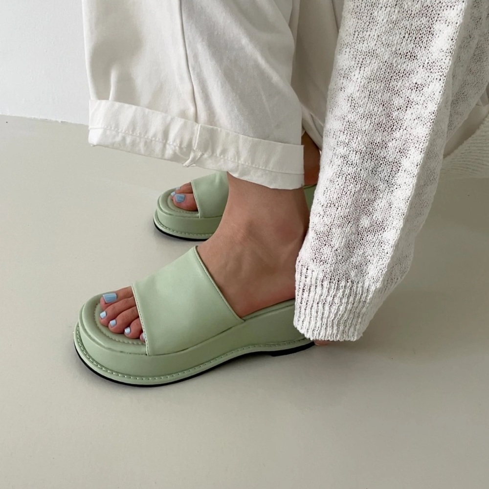 Platform Slide Sandals in Pastel Mint - Women